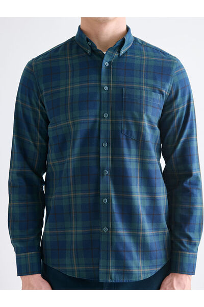 LC Waikiki Green Regular Fit Long Sleeve Plaid Gabardine Men's Shirt