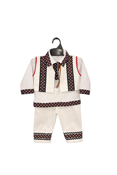Kareea Costum Traditional cu vesta alba si broderie ( 5 piese )