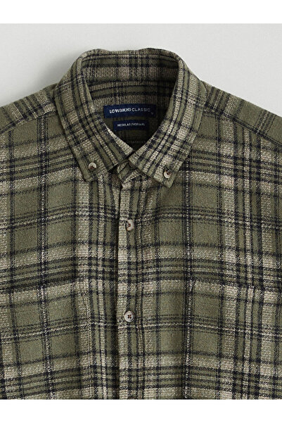 LC Waikiki Haki Regular Fit Uzun Kollu Ekose Erkek Gömlek