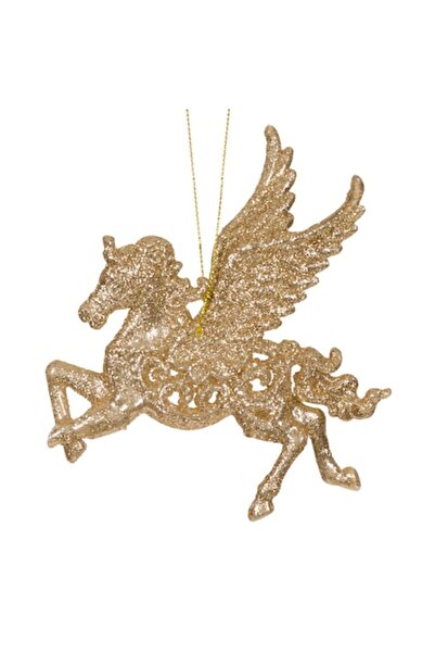 OEM Ornament de Crăciun cu unicorn bej și sclipici auriu, 13,5 cm