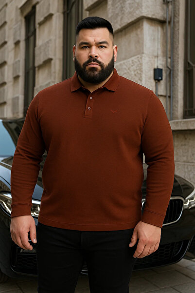 Maccali Men's Plus Size Winter Loose Tile Polo Neck Sweater