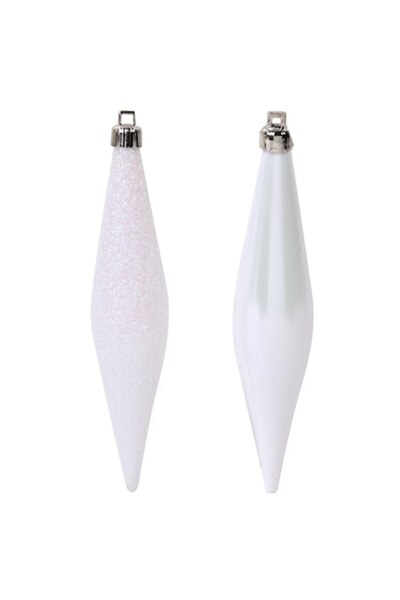 OEM Set de ornamente de Crăciun cu țurțuri, alb, mat, sclipici, 14 cm - 6 buc.
