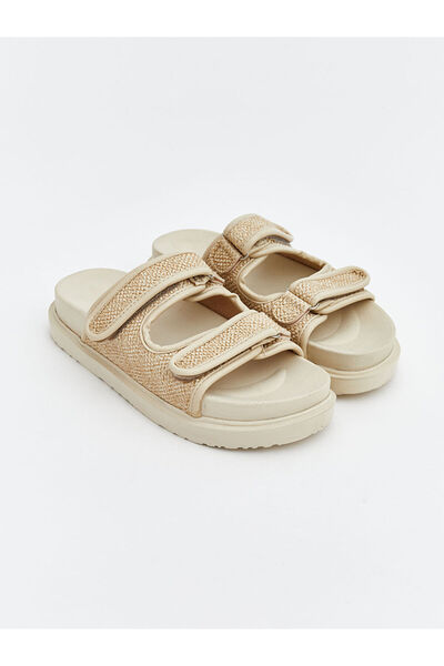 LC Waikiki Beige Double-Striped Velcro Men's Slippers