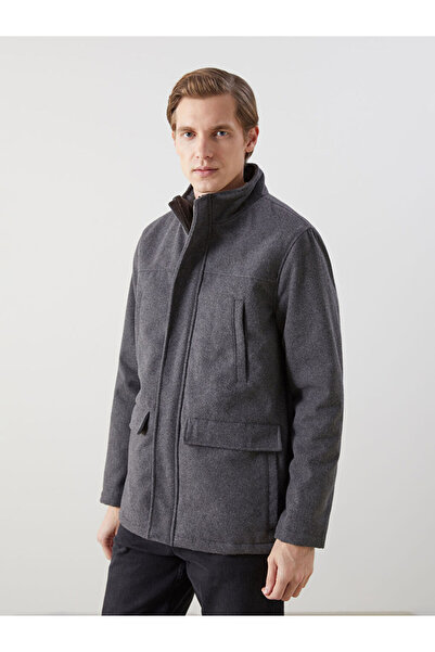 LC Waikiki Gray Standard Fit Stand Collar Men's Cashmere Coat