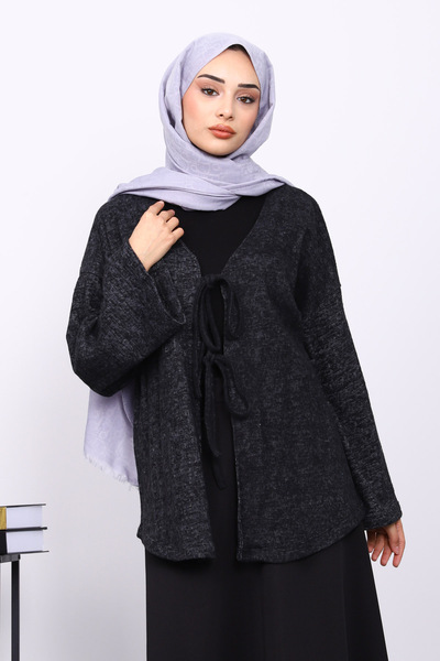 İmajButik Black Front Tie Yumoş Kimono