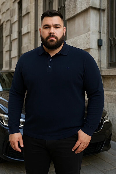 Maccali Ανδρικό πουλόβερ με γιακά πόλο μεγάλου μεγέθους, χειμερινό φαρδύ μπλε ναυτικό