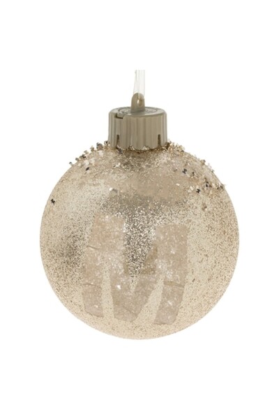 OEM Glob de Crăciun bej șampanie cu monogramă „M” cu sclipici și LED, 10 cm