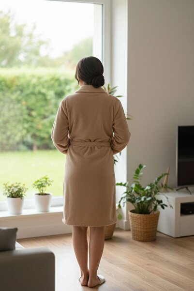 Mislina Home Lumor Shawl Collar Wellsoft Plush Soft Dressing Gown | Beige