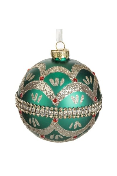 OEM Ornament de Crăciun pentru brad - glob de sticlă verde mat cu sclipici șa...