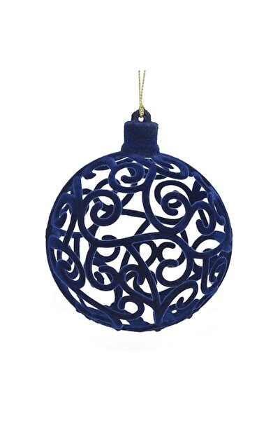 OEM Glob de Crăciun albastru catifelat cu model Ø6cm
