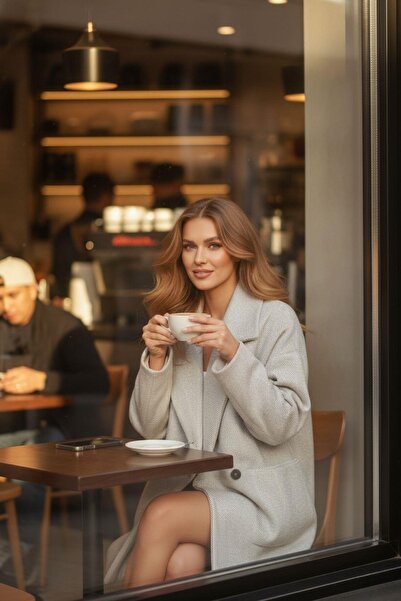 Mossta Oversized Wool Look Two Button Women's Coat Gray