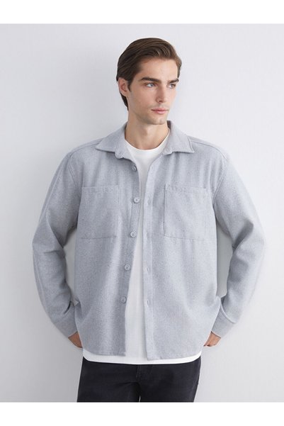 LC Waikiki Mg Trenden Gray Long Sleeve Shirt with Pocket Detail