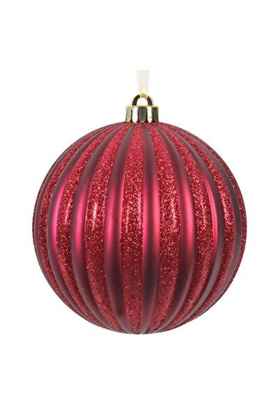 OEM Christmas tree ornament burgundy bauble with stripes & glitter Ø15cm
