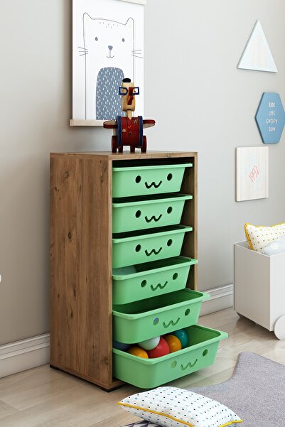 DEKOZUM KİDS 6 Sepetli Gülenyüzlü Oyuncak Dolabı Organizeri Oyuncak Kutusu Oy...