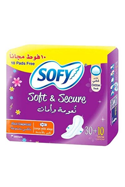 sofy Maxi Compressed Soft & Secure Sanitary Pads with Wings, Large, 30 pads +10