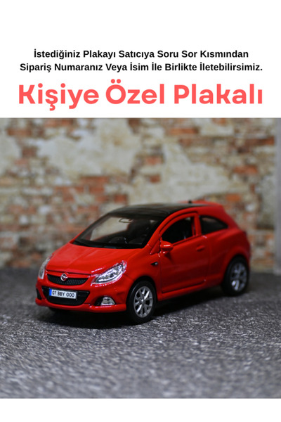 bebeym Opel Corsa Metal Oyuncak Araba - Kişiye Özel Plakalı - Kırmızı