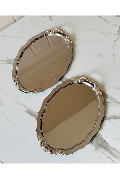 Melinda Lunea 2-Piece Oval Presentation Serving Tray with Silver Handles (20X25Cm)