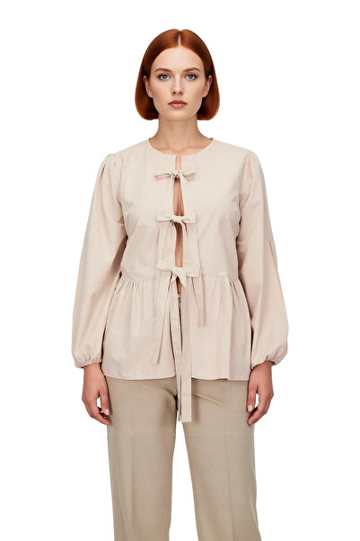 PayBuy Striped Bow Detailed Woven Shirt Women's Functional Durable Quality Comfortable Aesthetic