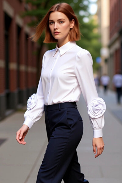 PayBuy Women's Rose Detailed Poplin Shirt Functional Durable Quality Comfortable Aesthetic Premium Stylish