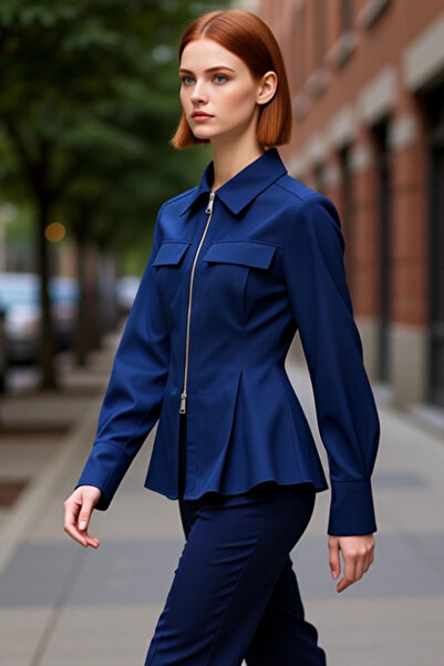 PayBuy Жіноча сорочка з габардинової тканини на блискавці, з довгими рукавами...