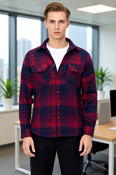 PayBuy Winter Lumberjack Shirt Men's Regular Fit Long Sleeve Checkered Woven Flannel Pocket Detail Aesthetic