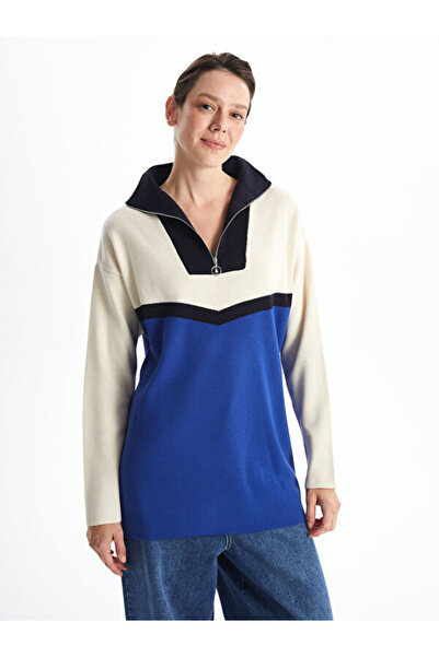 LC Waikiki Women's Knitwear Tunic with Stand Collar Color Block