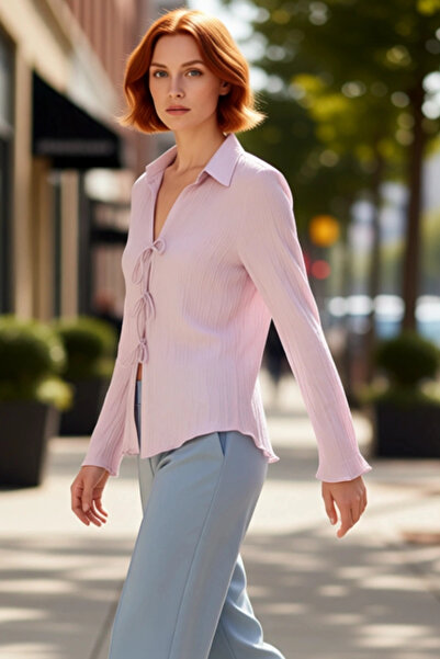 PayBuy Women's Textured Fabric Long Sleeve Shirt with Tie Detail - a Must-Have for Your Everyday Outfits