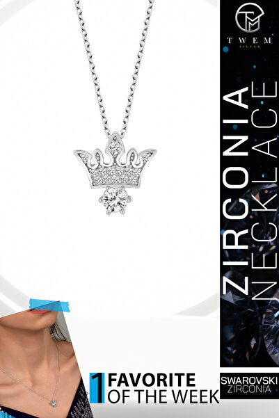Twem Silver قلادة تاج الملك مرصعة بأحجار الزركونيا من سواروفسكي |   النبل والقوة