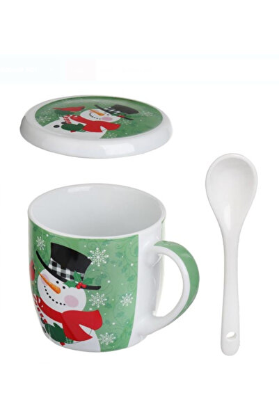 NBPRINT Christmas Mug Set with Lid & Spoon Snowman Model 340ml - 3 pieces