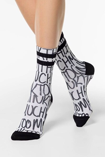 Conte Elegant Funny cotton socks with print, Conte Fantasy 328 - White, 36-39 (23-25)