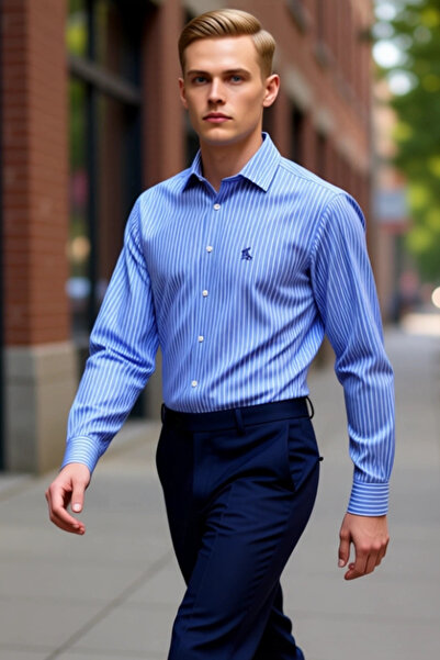 PayBuy Ανδρικό μακρυμάνικο πουκάμισο από υφαντό ύφασμα με ρίγες με μοντέρνα κοπή και απαλή υφή για επαγγελματικούς και κοινωνικούς χώρους