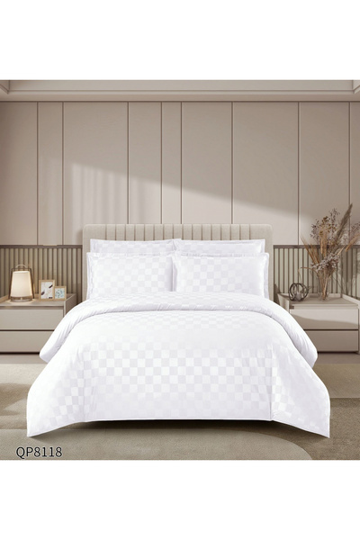 FIONNA.RO Satin Damask Underwear With Squares 4 Pieces With Elastic - White