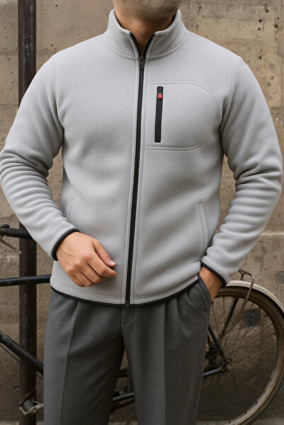 comstar Men's Thick Zippered Winter Casual Gray Fleece Jacket