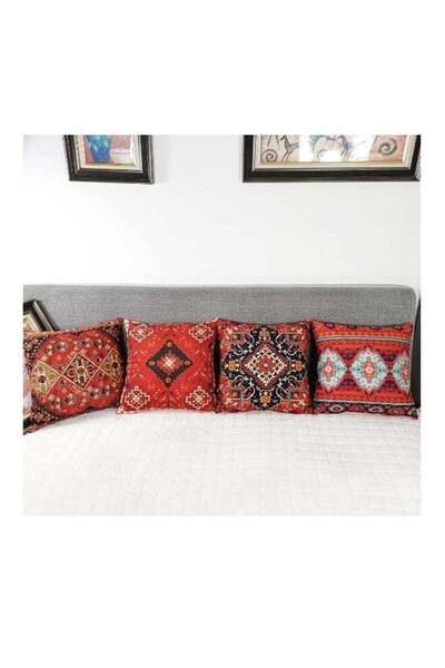 Generic Cushion Covers, 4 Pcs 18x18 Inch Boho Red Abstract Persian Carpet Pattern (45x45cm)