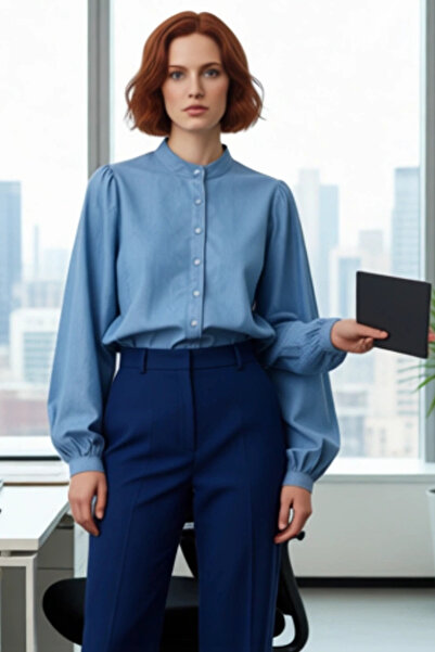 PayBuy Women's Oversized Balloon Sleeve Denim Shirt Functional Durable Quality Comfortable Aesthetic Sports