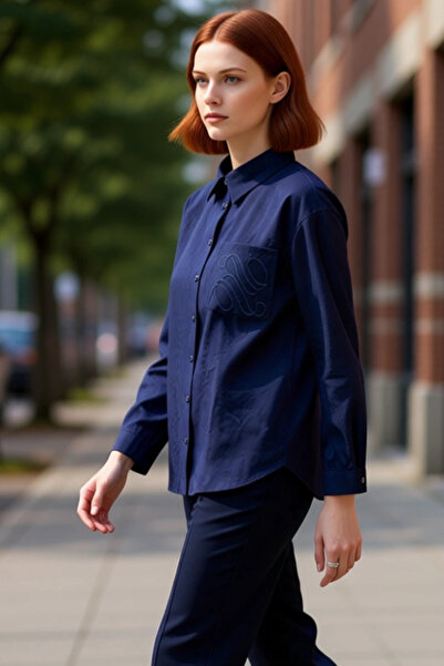 PayBuy Women's Textured Embroidery Detailed Long Sleeve Regular Fit Shirt Modern and Comfortable Design Casual