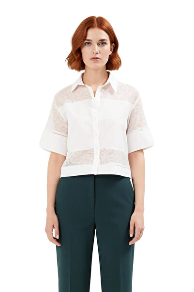 PayBuy Women's Short Sleeve Crop Shirt Brode Details Summer Style Casual Outfits Stylish Preferred Durable