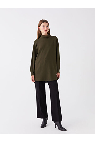 LC Waikiki Turtleneck Plain Long Sleeve Oversize Women's Tunic