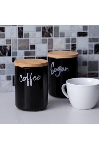OEM Black ceramic jar with bamboo lid 'Coffee' 800 ml