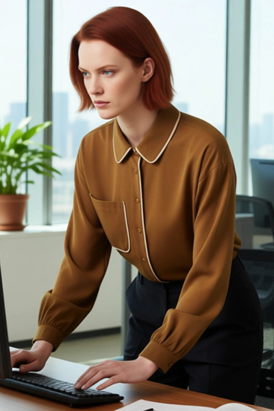 PayBuy Women's Oversized Linen Look Woven Shirt with Piping Details Offers Comfortable Elegance Aesthetic