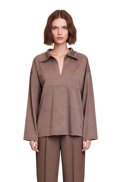 PayBuy Women's Suede Textured Polo Neck Shirt Functional Durable Quality Comfortable Aesthetic Premium