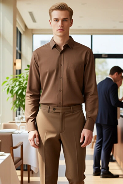 PayBuy Men's Gabardine Textured Long Sleeve Solid Color Regular Fit Classic Shirt Casual Elegance Modern