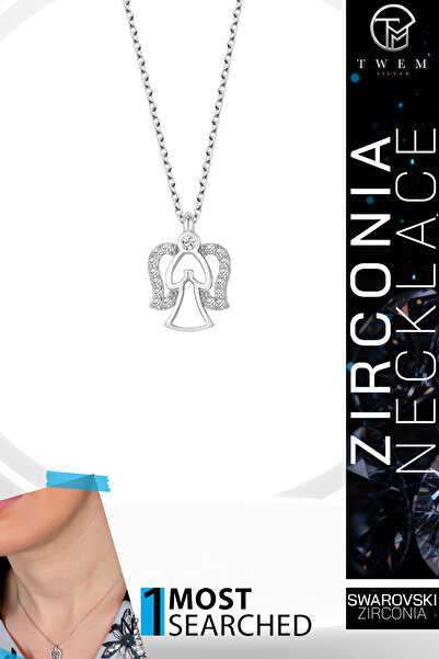 Twem Silver قلادة ملاك مرصعة بحجر الزركونيا من سواروفسكي |   الحماية الإلهية