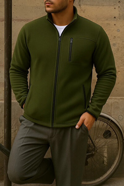 comstar Men's Thick Zippered Winter Casual Khaki Fleece Jacket