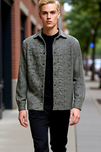 PayBuy Unisex Relaxed Fit Herringbone Pattern Textured Winter Shirt Jacket the Key to Your Everyday Chic