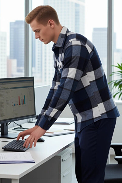 PayBuy Men's Lumberjack Style Plaid Pattern Winter Jacket Shirt Double Pockets Relaxed Fit Daily Use