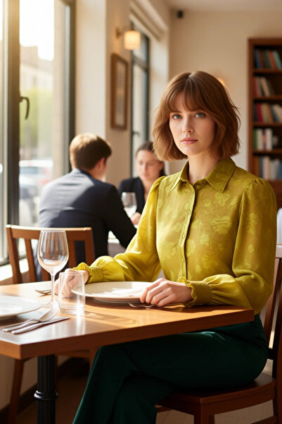 PayBuy Women's Floral Patterned Transparent Woven Long Sleeve Shirt with Gipeli Sleeve Detail, Comfortable Cut, Stylish