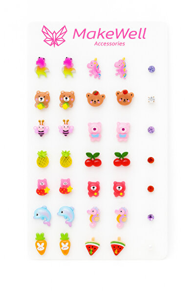 MakeWell Economical Earring Set 17 Pairs of Earrings Screw-Back Heart Star Kuromi Hello Kitty Earrings