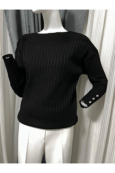 REYYAN Kol ve Yaka Detaylı Çizgili Triko Kazak