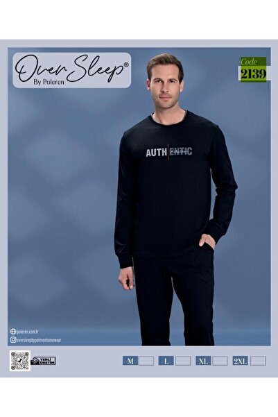 Over Sleep by Poleren Over sleep 2139 black round neck pajama set with leg bands